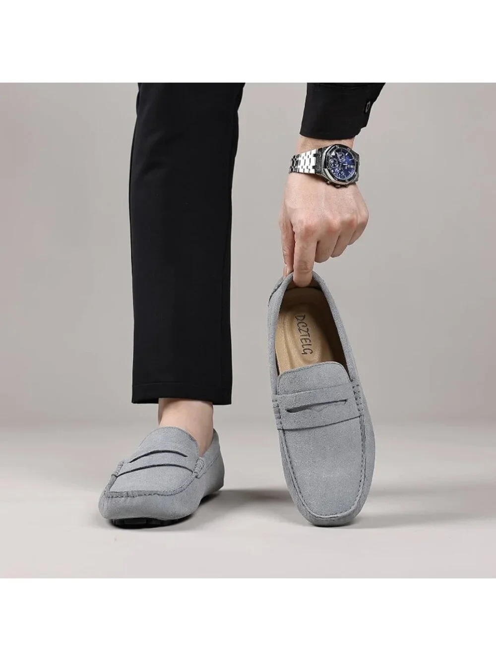 🆕Men's Grey Suede Penny Loafers Slip-On Comfort Casual Shoes for Business
